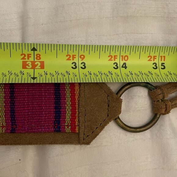 Guatemalan Multicolor Striped Waist Belt Womens Size XL Suede Leather Cotton - Picture 6 of 10